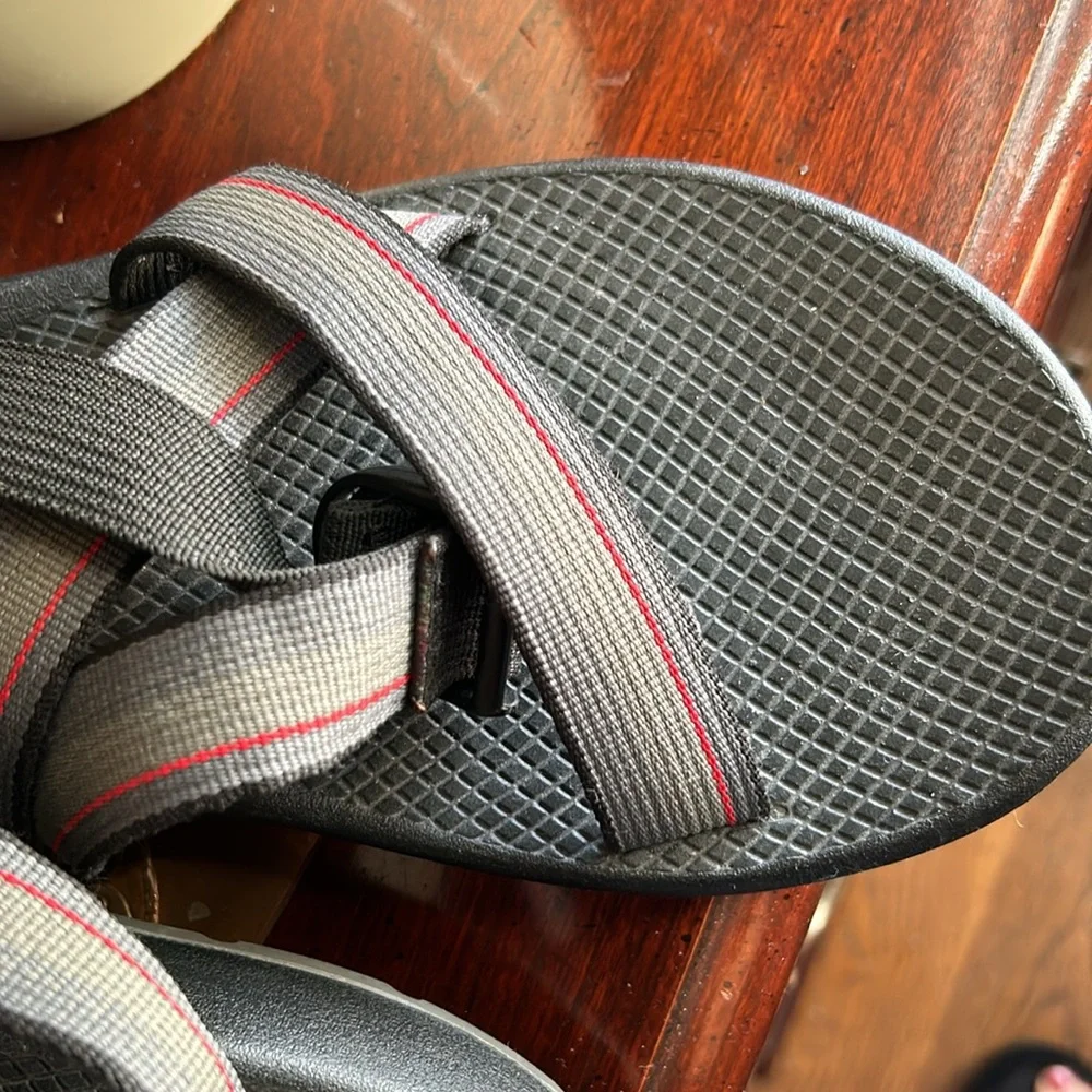 Chaco Black, Gray and Red Sandals.